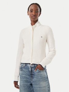 Tommy Jeans Kardigan DW0DW23355 Kremowy Slim Fit. Białe kardigany Tommy Jeans, z jeansu. Za 449,99 zł.