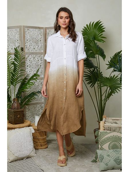 Le Monde du Lin Lniana sukienka w kolorze jasnobrązowym rozmiar: 40/42. Brązowe sukienki Le Monde du Lin, bez wzorów, ze lnu, klasyczne, bez kołnierzyka, bez ramiączek, maxi. Za 188,40 zł.