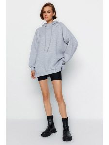 Trendyol Bluza w kolorze szarym rozmiar: L. Szare bluzy Trendyol, l, bez wzorów, z bawełny, z kapturem. Za 92,21 zł.