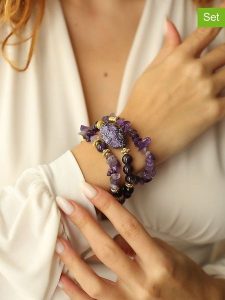 Pierres de Jade Bransoletki (3 szt.) z ametystami rozmiar: onesize. Różowe bransoletki Pierres de Jade, z ametystem, z mosiądzu. Za 73,99 zł.