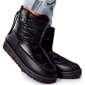 Damskie Śniegowce Big Star II274120 Czarne. Czarne buty zimowe bez obcasa, bez zapięcia. Za 237,59 zł.