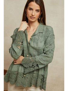 Plume Bluzka "Cheor" w kolorze khaki rozmiar: S. Brązowe bluzki Plume, s, bez wzorów, z bawełny, bez kołnierzyka, bez ramiączek. Za 128,25 zł.