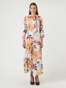 YAS Sukienka w kolorze błękitno-różowym rozmiar: S. Niebieskie sukienki YAS, na imprezę, s, bez wzorów, z wiskozy, klasyczne, bez kołnierzyka, bez ramiączek, maxi. Za 166,88 zł.