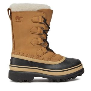Śniegowce Sorel. Brązowe buty zimowe Sorel, bez obcasa, bez zapięcia. Za 449,99 zł.