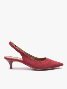 Bordowe czółenka bez pięty slingback. Czerwone czółenka Ryłko, bez wzorów, z gumy, bez obcasa, na obcasie, bez zapięcia. Za 349,99 zł.
