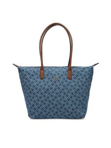 Tommy Hilfiger Torebka Popette Tote Denim Flag AW0AW18613 Niebieski. Niebieskie shopper bag TOMMY HILFIGER, bez wzorów, z denimu, bez dodatków. Za 489,99 zł.