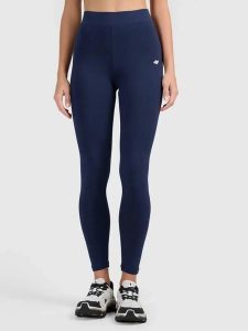 Legginsy treningowe bawełniane damskie granatowe 4F S Granatowy. Niebieskie legginsy 4f, bez wzorów, z bawełny. Za 79,99 zł.