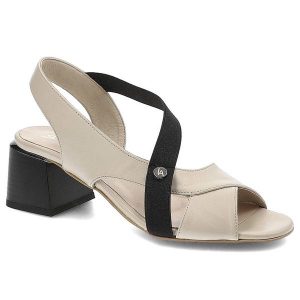 Sandały damskie Lamanti, wykonane ze skóry naturalnej licowej z szerokimi paskami elastyczną wstawką tekstylną z logo odkrytym przodem i stabilnym ob. Brązowe sandały Lamanti, bez wzorów, ze skóry, z otwartym noskiem, bez obcasa, na obcasie, bez zapięcia. Za 219,00 zł.