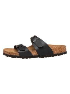 Birkenstock Klapki "Sydney" w kolorze czarnym rozmiar: 40. Czarne klapki Birkenstock, bez wzorów, z otwartym noskiem, bez obcasa. Za 218,05 zł.