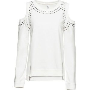 Bluza z wycięciami bonprix biel wełny. Bluzy marki bonprix. Za 99,99 zł.