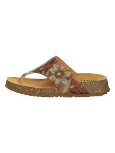 Think! Skórzane japonki "Koak" w kolorze jasnobrązowym ze wzorem rozmiar: 40. Brązowe klapki Think, bez wzorów, ze skóry, z otwartym noskiem, bez obcasa. Za 189,29 zł.