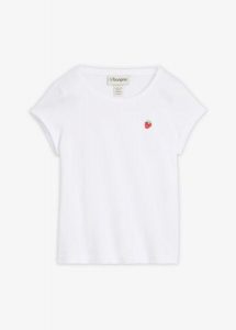 T-shirt z czystej bawełny. Białe t-shirty bonprix, bez wzorów, z bawełny, bez kołnierzyka, bez ramiączek. Za 39,99 zł.