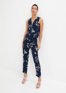 Kombinezon. Niebieskie kombinezony bonprix, bez wzorów, eleganckie, bez kołnierzyka, bez ramiączek. Za 147,99 zł.