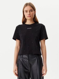 Guess T-Shirt V5GI00 I3Z14 Czarny Regular Fit. Czarne t-shirty Guess, xs, z aplikacjami, z bawełny, bez kołnierzyka, bez ramiączek. Za 119,99 zł.