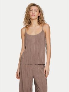 Vila Top Plisa 14096337 Brązowy Relaxed Fit. Brązowe topy Vila, m, bez wzorów, z syntetyku, bez kołnierzyka, bez ramiączek. Za 49,99 zł.