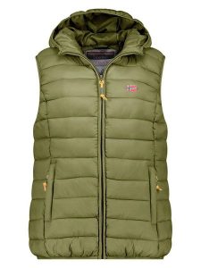 Geographical Norway Kamizelka pikowana "Vatikolor" w kolorze oliwkowym rozmiar: S. Zielone kamizelki Geographical Norway, s, bez wzorów, bez kołnierzyka, bez ramiączek, bez kaptura. Za 113,99 zł.