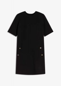 Sukienka ołówkowa z elastanem. Czarne sukienki bonprix, bez wzorów, z elastanu, eleganckie, bez kołnierzyka, bez ramiączek, ołówkowe. Za 54,99 zł.