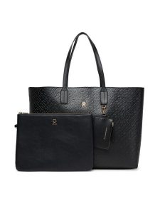 Tommy Hilfiger Torebka Th Icon Tote Mono AW0AW17687 Czarny. Czarne shopper bag TOMMY HILFIGER, bez wzorów, ze skóry, bez dodatków. Za 559,99 zł.