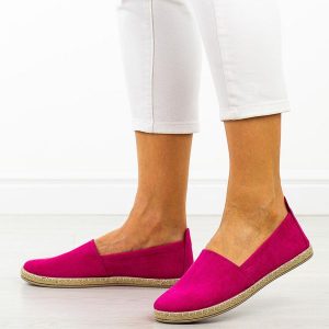 Fuksja espadryle damskie, półbuty Potocki 16332. Czerwone espadryle POTOCKI, bez wzorów, z zamszu, bez obcasa. Za 89,00 zł.
