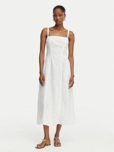 Guess Sukienka letnia W6GK44 W1884 Biały Regular Fit. Białe sukienki Guess, na lato, s, z aplikacjami, z bawełny, bez kołnierzyka, bez ramiączek. Za 694,99 zł.