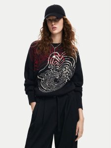 Desigual Sweter Toulouse Lacroix 24WWJF54 Czarny Loose Fit. Czarne swetry klasyczne Desigual, s, z syntetyku, bez kołnierzyka. Za 333,21 zł.