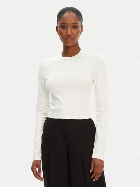 HUGO Bluzka Dafilomena_3 50518378 Écru Slim Fit. Bluzki Hugo, xxl, bez wzorów, z bawełny, bez kołnierzyka, bez ramiączek. Za 199,99 zł.