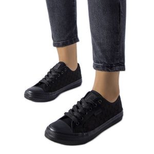 Czarne siateczkowe trampki Big Star LL274072. Czarne trampki bez wzorów, z dresówki, bez zapięcia. Za 191,52 zł.