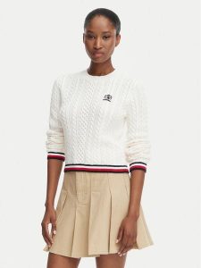 Tommy Jeans Sweter DW0DW22933 Biały Regular Fit. Białe swetry klasyczne Tommy Jeans, l, z bawełny, bez kołnierzyka. Za 409,99 zł.