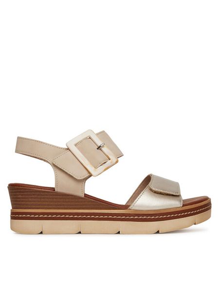 Remonte Sandały D2L53-60 Beżowy. Brązowe sandały Remonte, bez wzorów, ze skóry, bez obcasa, na koturnie, bez zapięcia. Za 303,99 zł.