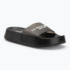 Klapki damskie U.S. Polo Assn. AMAMI009A. Czarne klapki U.S. Polo Assn., bez wzorów, z materiału, bez obcasa. Za 99,99 zł.