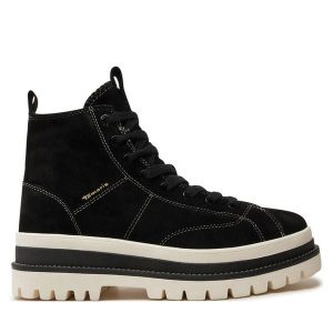 Trapery Tamaris. Czarne buty zimowe Tamaris, bez obcasa, bez zapięcia. Za 449,99 zł.