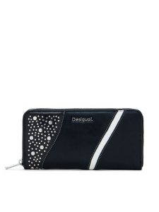 Desigual Portfel 25SAYP24 Czarny. Czarne portfele Desigual, bez wzorów, ze skóry. Za 199,99 zł.
