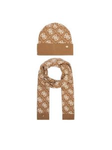 Guess Zestaw szalik i czapka GFBOX WP6401 Beżowy. Brązowe szaliki Guess, z aplikacjami, z wiskozy. Za 294,99 zł.