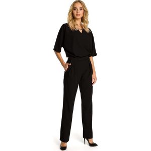 Czarny Kombinezon Elegancki z Krótkim Rękawem. Kombinezony marki Molly.pl. Za 145,90 zł.