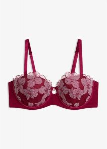 Biustonosz balkonetka z eleganckim haftem. Czarne biustonosze bonprix, bez wzorów. Za 84,99 zł.