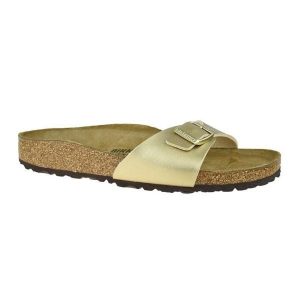 Klapki Damskie Skóra Madrid. Czarne klapki Birkenstock, bez wzorów, z materiału, z otwartym noskiem, bez obcasa, na obcasie. Za 441,00 zł.
