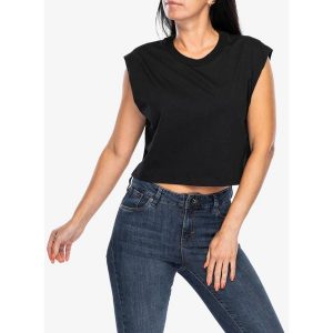 Top damski Ciele W-Ort Ank Cropped. Czarne topy CIELE ATHLETICS, bez wzorów, bez kołnierzyka, bez ramiączek. Za 99,99 zł.