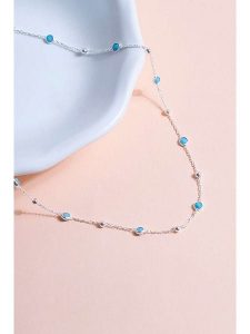 Heliophilia Srebrny naszyjnik z elementami ozdobnymi - dł. 42 cm rozmiar: onesize. Niebieskie naszyjniki Heliophilia, z cyrkonią, srebrne. Za 117,73 zł.