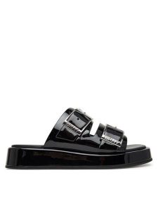 DKNY Klapki Leocadia K1674345 Czarny. Czarne klapki DKNY, bez wzorów, ze skóry, bez obcasa. Za 328,99 zł.