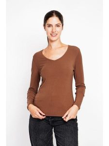 ASSUILI Koszulka w kolorze jasnobrązowym rozmiar: 42. Brązowe bluzki Assuili, bez wzorów, z bawełny, klasyczne, bez kołnierzyka, bez ramiączek. Za 78,99 zł.