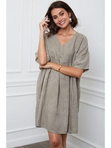 Fleur de Lin Lniana sukienka "Etsy" w kolorze szarobrązowym rozmiar: M. Brązowe sukienki Fleur de Lin, m, bez wzorów, ze lnu, bez kołnierzyka, bez ramiączek, mini. Za 167,28 zł.