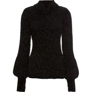 Sweter z golfem z szenili bonprix czarny. Golfy marki bonprix. Za 79,99 zł.