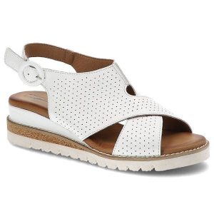 Białe Sandały Artiker Wygodne Skórzane Buty. Białe sandały ARTIKER, bez wzorów, z materiału, bez obcasa, na koturnie, bez zapięcia. Za 299,00 zł.