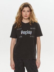 Replay T-Shirt W3072A.000.22658M Czarny Regular Fit. Czarne t-shirty Replay, m, bez wzorów, z bawełny, bez kołnierzyka, bez ramiączek. Za 129,99 zł.