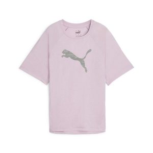 Damska koszulka z nadrukiem EVOSTRIPE PUMA Grape Mist Purple. Fioletowe bluzki Puma, m, bez wzorów, sportowe, bez kołnierzyka, bez ramiączek. Za 85,99 zł.