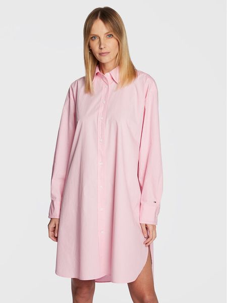 Tommy Hilfiger Sukienka koszulowa Solid WW0WW37102 Różowy Oversize. Czerwone kombinezony TOMMY HILFIGER, bez wzorów, z bawełny, bez kołnierzyka, bez ramiączek, koszulowe. Za 659,99 zł.