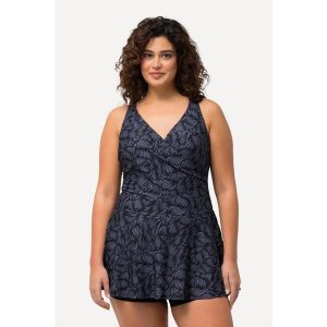 Damski Strój kąpielowy muszelki miękkie miseczki okrągły dekolt z recyklingu. Czarne stroje jednoczęściowe Ulla Popken, bez wzorów, z elastanu. Za 349,99 zł.