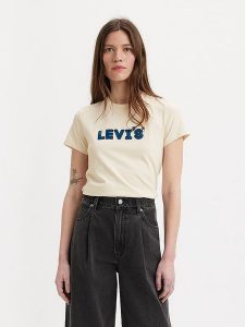 Levi´s Koszulka w kolorze kremowym rozmiar: S. Brązowe bluzki s, bez wzorów, z bawełny, bez kołnierzyka, bez ramiączek. Za 87,81 zł.