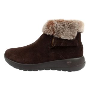 Buty Skechers On-The-Go 144041/CHOC brązowe. Brązowe botki bez wzorów, ze skóry, bez obcasa, bez zapięcia. Za 414,66 zł.