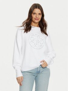 Guess Bluza W5RR40 Z26I2 Biały Regular Fit. Białe bluzy Guess, s, z aplikacjami, z wiskozy, bez kaptura. Za 239,99 zł.
